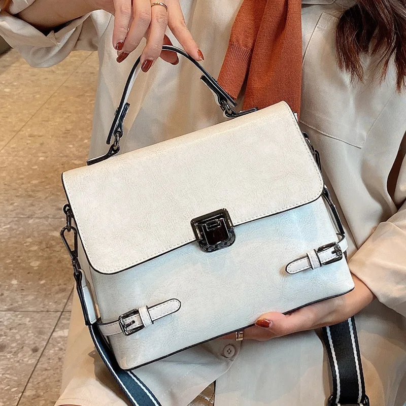 

2021 New Bag Women's Hijab Oil Wax Leather Handbags European and American Style All-match Leather Single-shoulder Messenger Bag