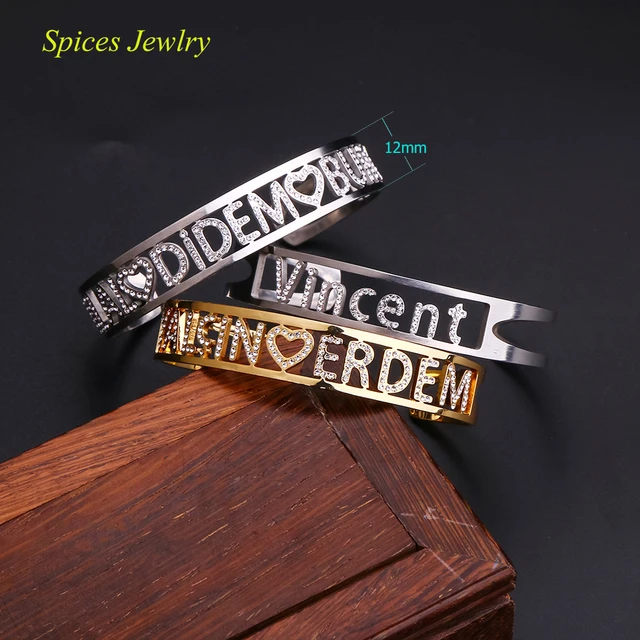 Spices Custom CZ Zircon Bangles Personality Custom Name Bracelet Jewelry  Name Words Letters Custom Bracelet & Bangle Women - AliExpress