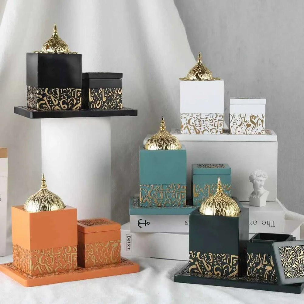 

3 in 1 Resin Incense Burner Middle Eastern Incense Burners With Lid Ceramic Cone Censer Holder Home Decoration Crafts Christmas
