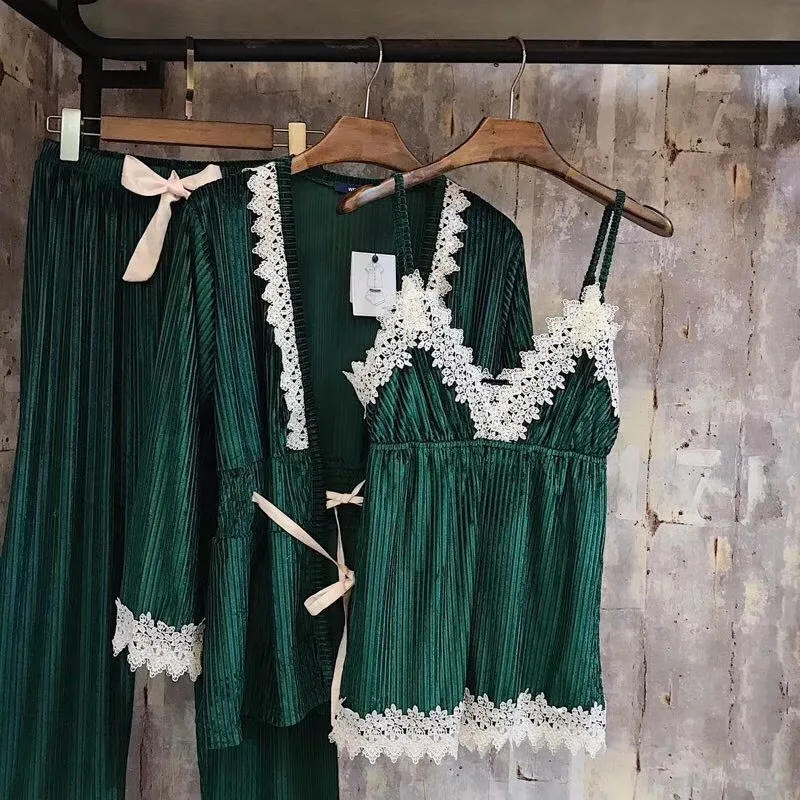 Женские пижамы, зимняя модная одежда для сна, Пижамный костюм со штанами, осенняя одежда для сна, костюм из 3 предметов, женские пижамы для женщин