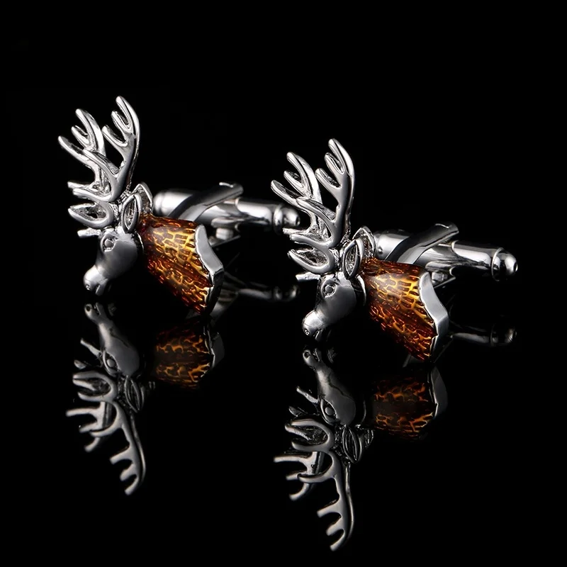 Роскошные классические Рождественские запонки голова оленя медная бижутерия