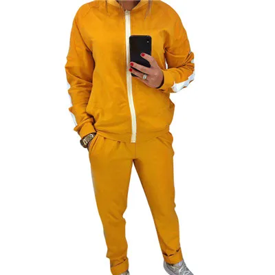 yellow Осенний женский спортивный костюм, спортивный костюм, повседневный женский спортивный костюм из 2 предметов, топы и штаны, пэчворк, на молнии, одежда для спортзала, костюм для бега - Цвет: yellow