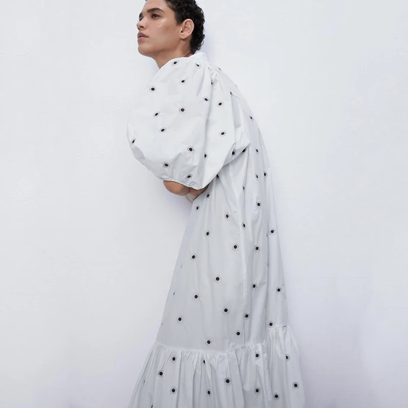 Женское винтажное платье макси ZA элегантное модное с пышными короткими рукавами