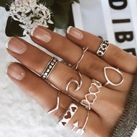 new bohemian silver love cat hollow wave heart shape rings for women charms gold rings bohemian gold knuckle rings jewelry