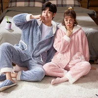 pijamas para parejas flannel pajamas winter cardigan hooded plus fleece padded suit cute korean plus size pajamas roomwear