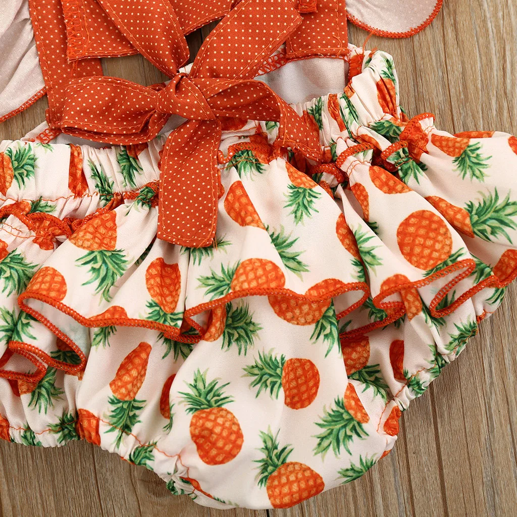 Боди для новорожденных девочек комбинезон с принтом ананаса и оборками без