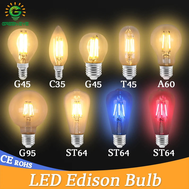 

Ретро Edison led светильник led лампы E27 E14 220V 4W 6W ST64 G80 G95 T45 A60 цветная нить накаливания ампулы лампы Винтаж Эдисон лампы