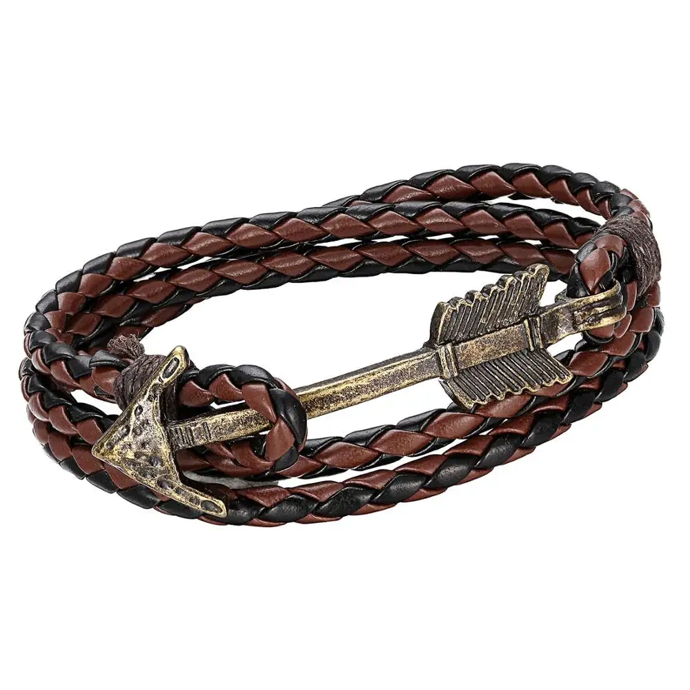 Модный Ретро браслет мужской гламурный кожаный многослойный бронзовый со