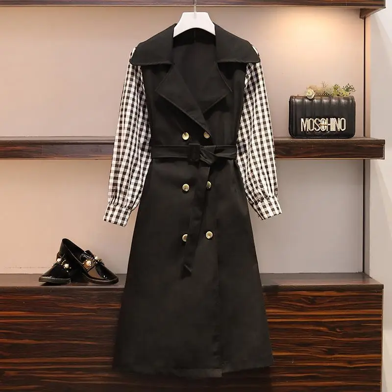 4XL 5XL Женская клетчатая Верхняя одежда и пальто, куртки, осенняя длинная куртка-ветровка, большие размеры, зимние куртки с длинными рукавами, топы