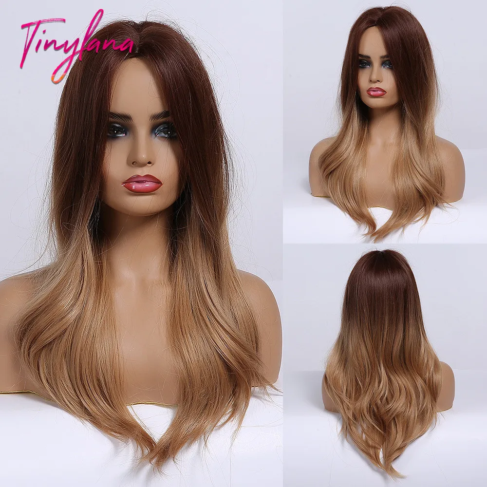 Женские Супер Длинные Синтетические парики TINY LANA коричневого цвета средняя
