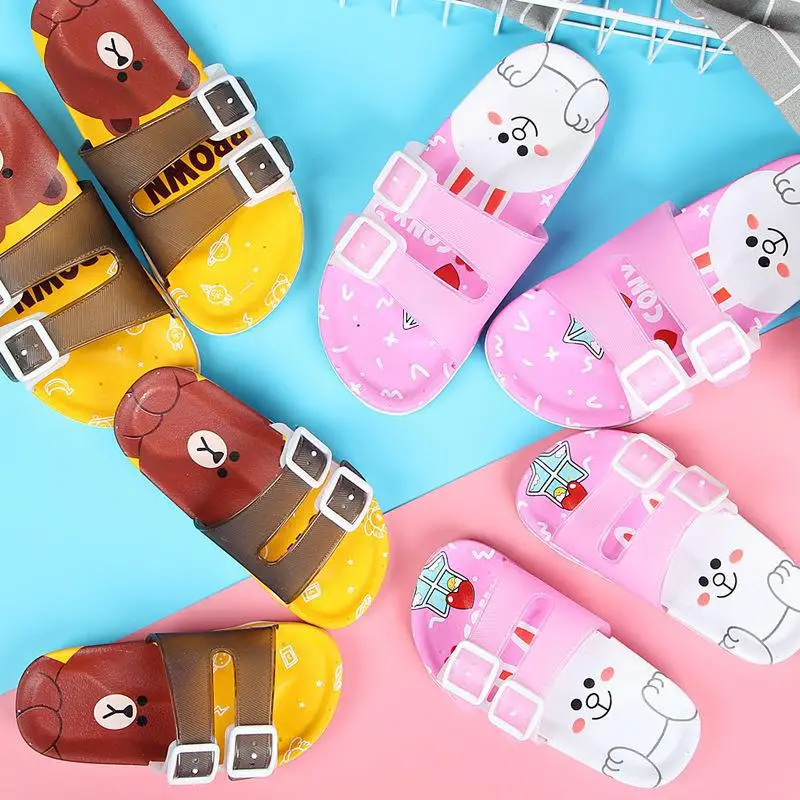 

kids Slippers For Fashion Boys Girls Flip Flops Summer Children Cartoon Indoor Korea Home Baby Flat Sandals Pvc Non-slip New