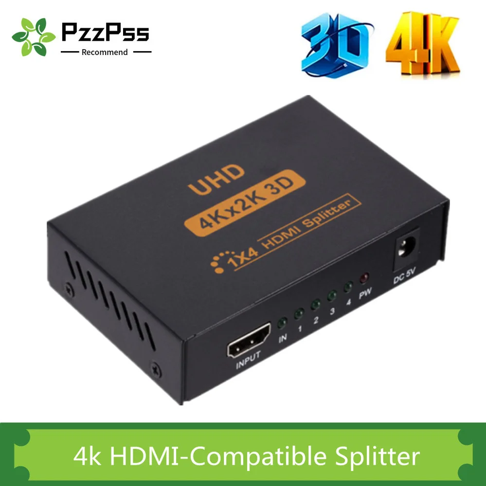 

PzzPss 4k HDMI-Compatible Splitter 1 In 4 Out HD CP Full HD 1080P Video HDMI Splitter 1×4 Split 1 in 2 Out For HDTV DVD PS3 Xbox