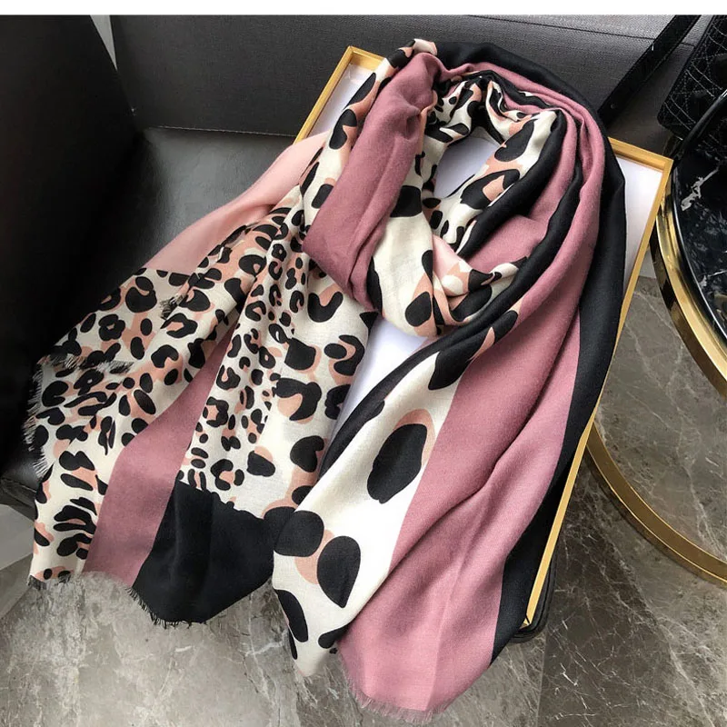 Зимний шарф с животным принтом leopardo echarpe femme шейный платок Леопардовый
