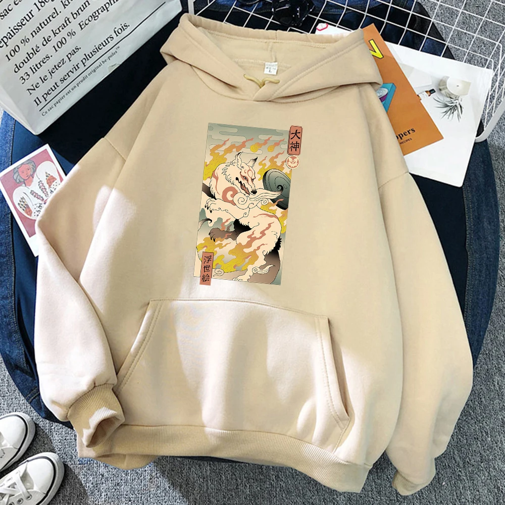 

Great God Wolf Ukiyoe Printing Mens Sweatshirt Autumn Loose Hooded Fashion Fleece Warm Hoodies Loose Oversize Casual Female Top