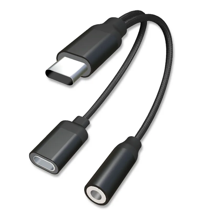 Type C 3,5 мм наушники USB адаптер для зарядки Galaxy Note 10 Plus huawei mate 20 P30 pro для Xiaomi Mi 8 9 6 SE наушники AUX - Цвет: Черный
