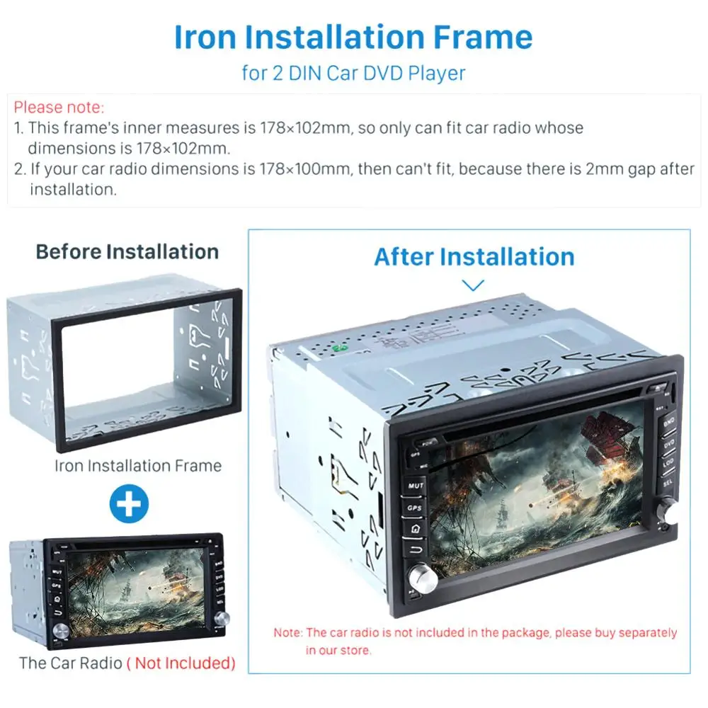 Iron Frame Unit 2 DIN Cage Radio Vehicle Case Car Fitting DVD Player Mounting Plate Plastic Panel With Hardware | Автомобили и
