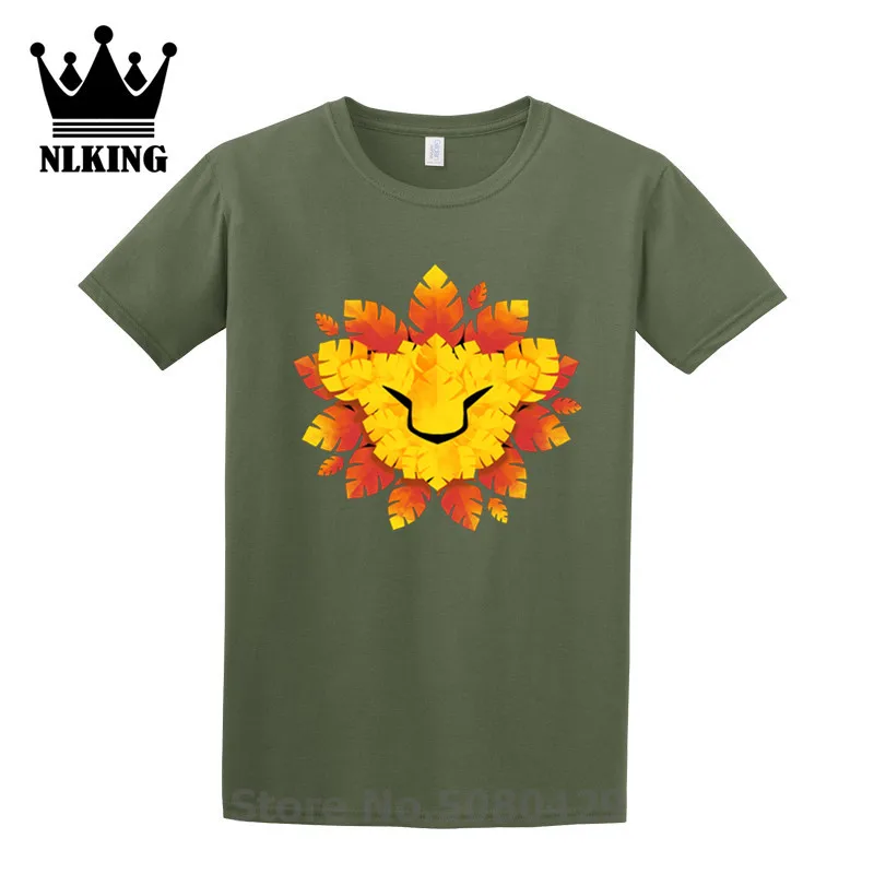 Футболка с забавными рукавами изображением короля льва и листьев на открытом