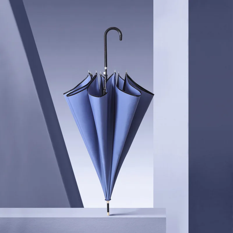 Большой однотонный зонтик в рубчик 8K модная Длинная кожаная ручка прямая и