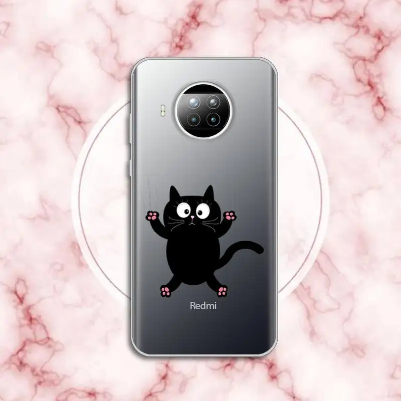 

Animal black cat cute Phone Case Transparent for Xiaomi Redmi note 10 t 8 9 pro lite 11