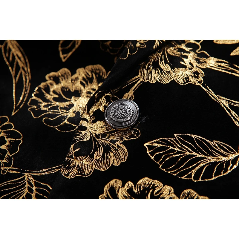 

Mens Gold Floral Printed Blazer Jacket 2020 Brand New Double Breasted Notched Lapel Suit Blazer Men Party Prom Stage Costumes