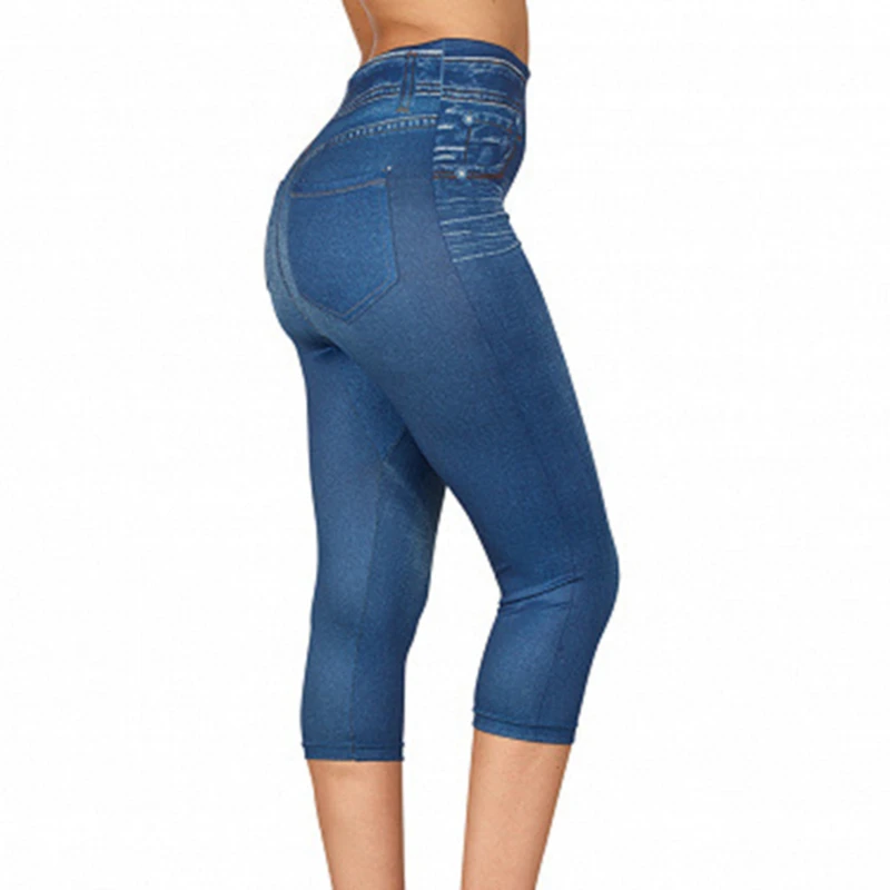 

Summer Women Fashion High Waist Skinny Jeans Knee Length Denim Capri Pants High Waist Skinny Jeans Knee Length Denim Pants