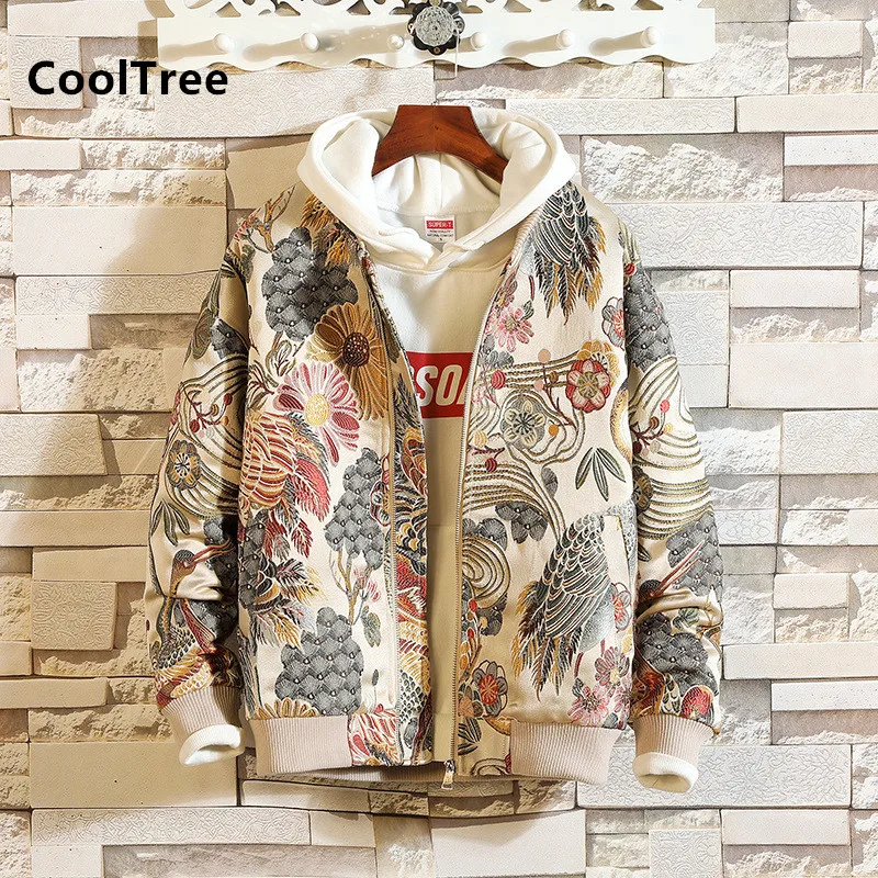 

CoolTree Men Baseball Jacket Spring Autumn Embroidery Stand collar Bomber Coats Male Slim Fit Zipper Outerwear Brand Streetwear