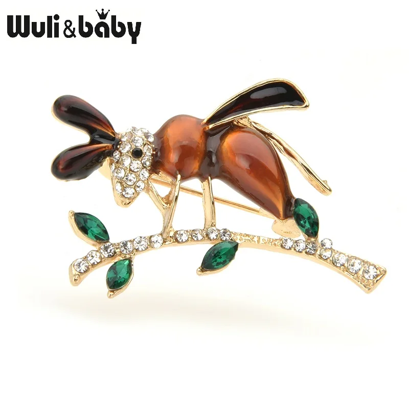 Wuli&baby стразы, эмаль, броши в виде пчел, Женский сплав, муравей на дереве, насекомое, Повседневная брошь для вечеринки, булавки, подарки