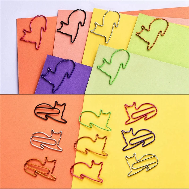 

120Pcs Cat Shaped Paper Clips Bookmarks Cute Animal Paper Clips & 20Pcs Rose Gold Long Tail Folder Papers Notes Clips
