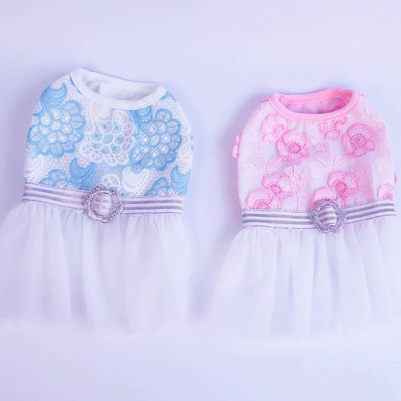 Розовая и синяя кружевная рубашка для девочек одежда щенков блестящая фатиновая