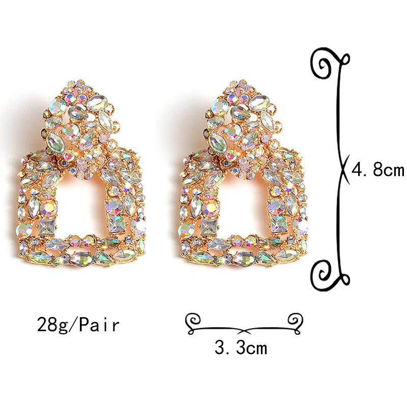 New Arrival Colorful Crystals Square Metal Drop Earrings High-Quality Fashion Rhinestone Jewelry Accessories For Women Wholesale | Украшения
