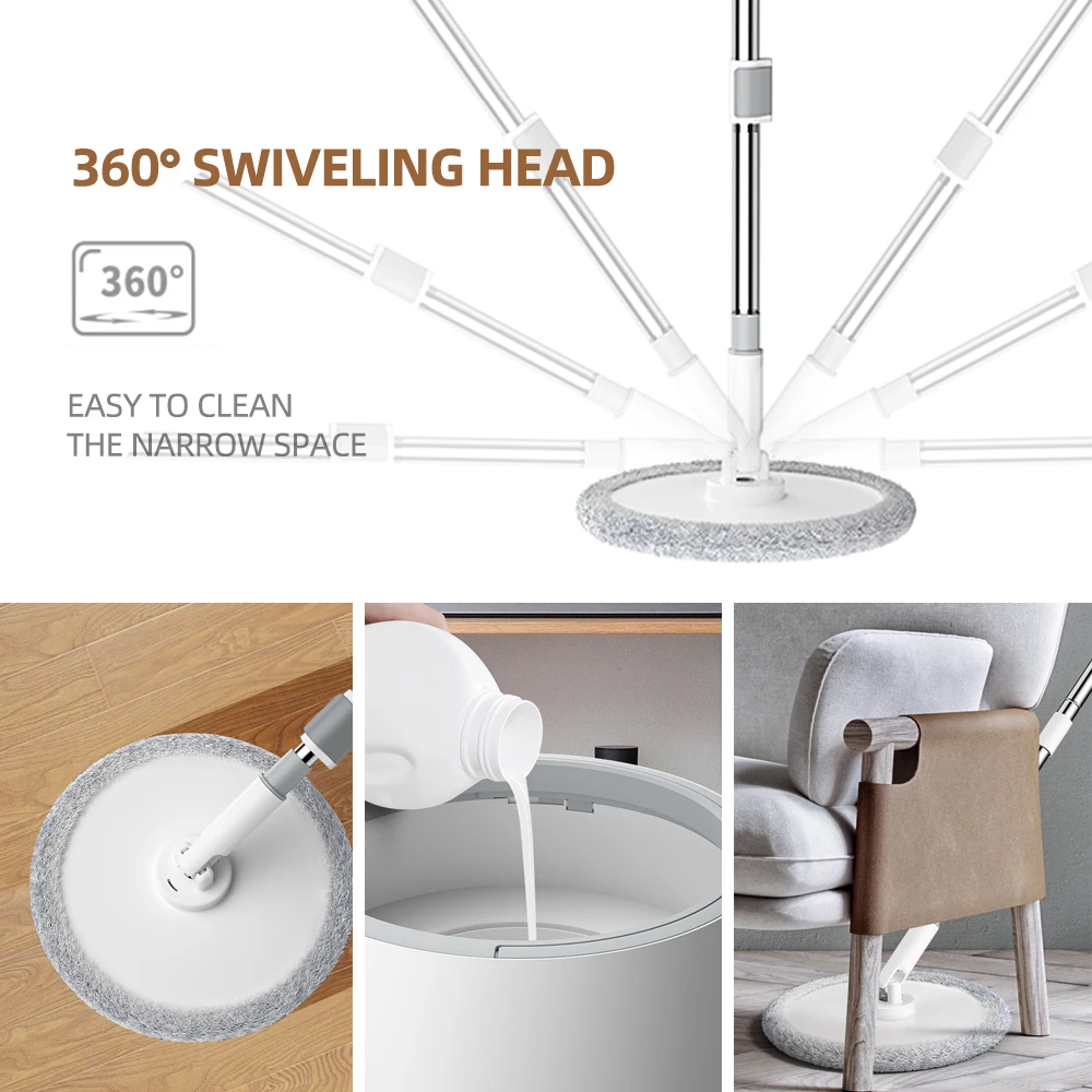 

Magic Microfiber Mop With Round Bucket Adjustable Handle Household Sweeper Tile Cleaner Carton Flow System 360 Cleaning Tools
