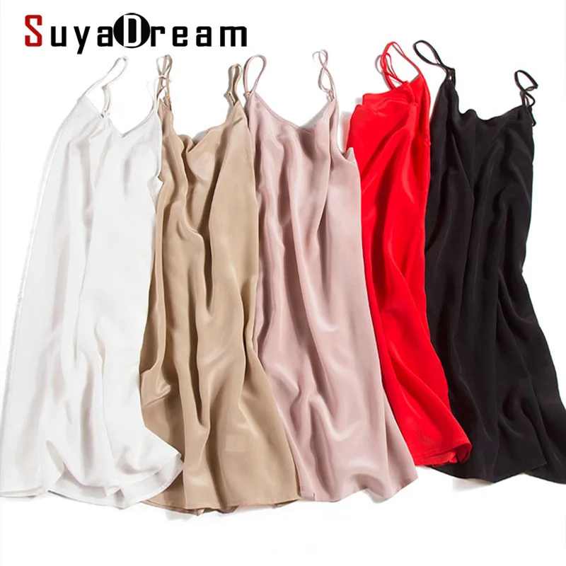 Ночная рубашка SuyaDream из 100% натурального шелка на тонких бретелях для дома лета 2020