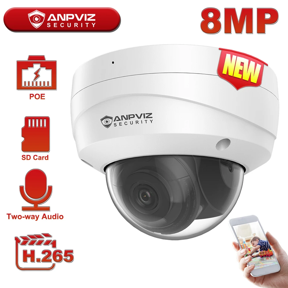 Купольная IP камера Anpviz 8 Мп 4K наружная ИК безопасности диапазон 30 м