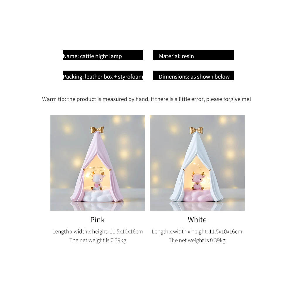 

Creative Cow Night Light Cute Ornaments Modern Home Decoration Girls Bedroom Decoration Children's Birthday Gifts Fairy Garden