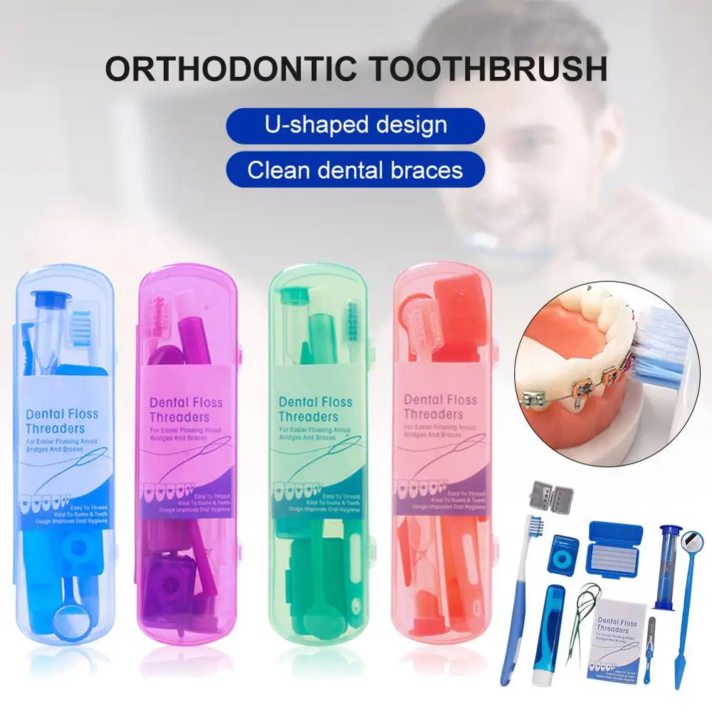 

8pcs Orthodontic Dental Care Kit Set Braces Toothbrush Foldable Dental Mirror Interdental Brush with Carrying Case Oral Tools