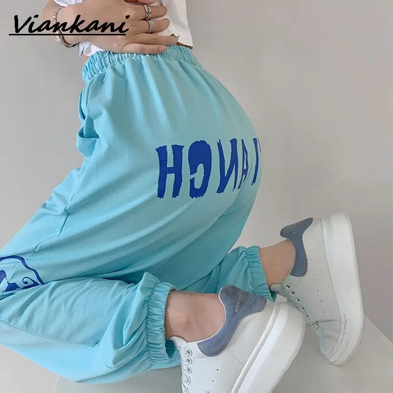 

Korean Sweatpants New Summer 2021 Fashion Streetwear Loose Women Joggers Women Streetwear Casual Letter Print High Waist Pants