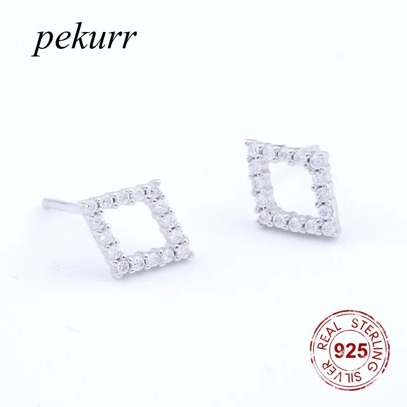 Pekurr серебро 925 пробы простые 3D Полые Четырехсторонние женские серьги модные
