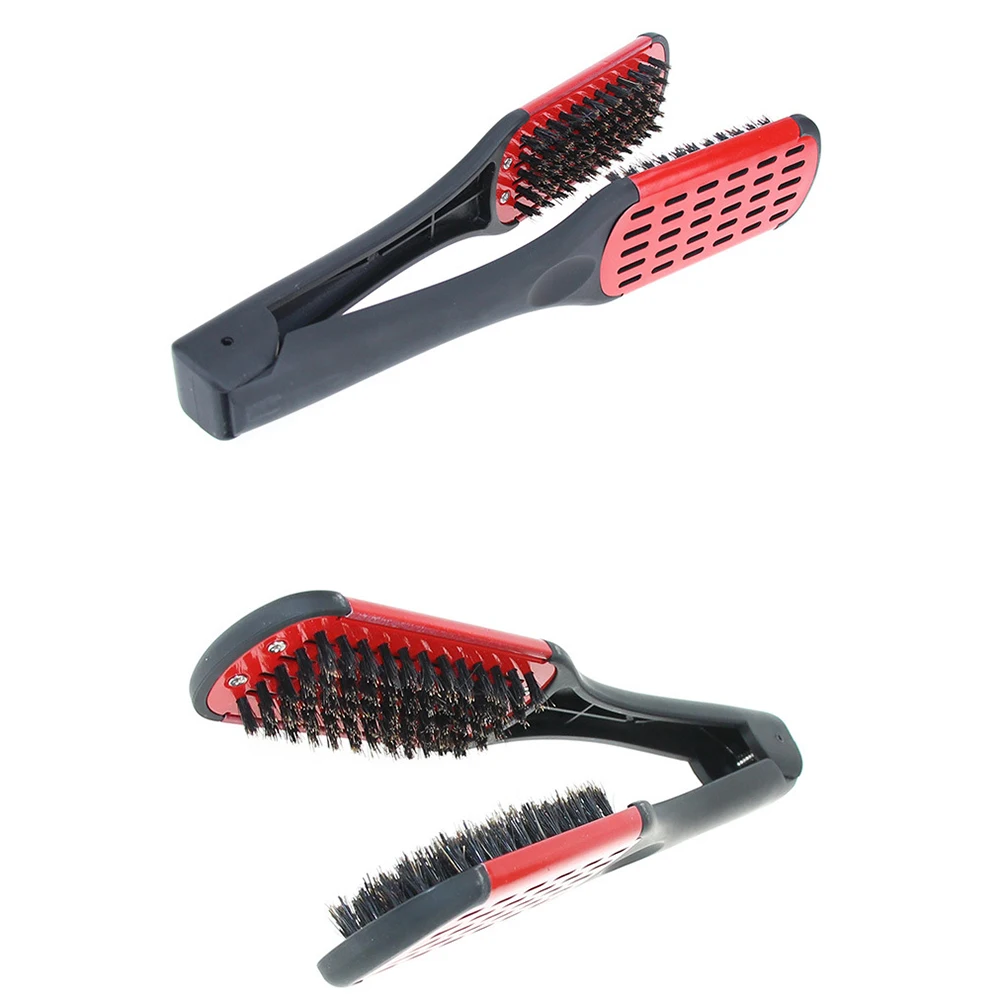 

Pro Hairdressing Straightener Nylon Hair Straightening Double Brushes V Shape Comb Clamp Not Hurt Styling Tools Diy Home