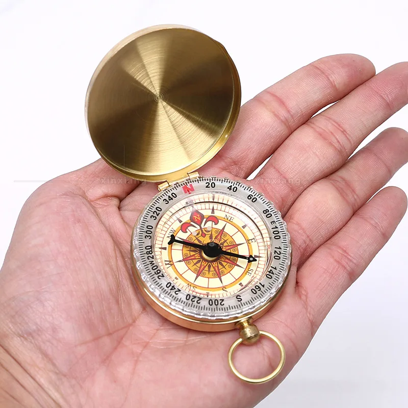 

Pure Copper Clamshell Compass With Luminous Pocket Watch Compass Portable Outdoor Multi-function Metal Measuring Ruler Tool
