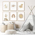 Радуга Солнце Луна Звезда планета ракета мультфильм холст для детской комнаты домашний Декор Картина скандинавские плакаты и принты настенные картины