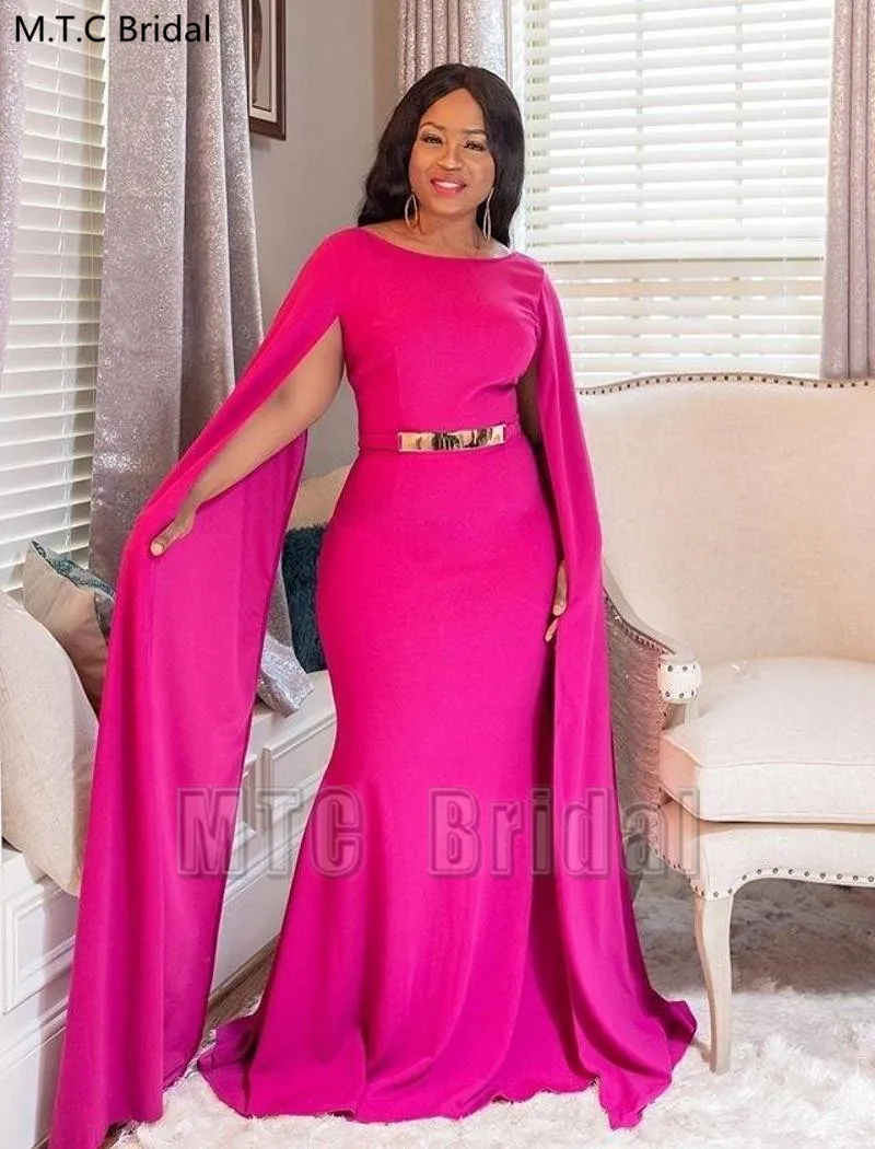 Вечернее платье-Русалка с длинным рукавом цвет фуксия | Свадьбы и торжества