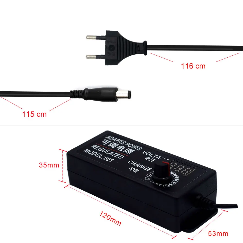 Регулируемый адаптер питания со светодиодным экраном от переменного тока до