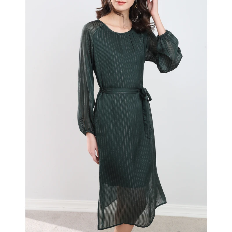 Женское шелковое платье SuyaDream офисное до колена с принтом звезд и круглым