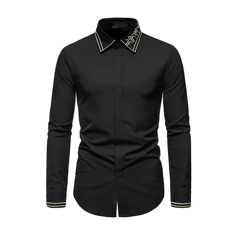 

Mens Western Cowboy Long Sleeve Dress Shirts Hipster Gold Embroidery Slim Fit Casual Button Up Shirt Men Camisa Masculina XXL