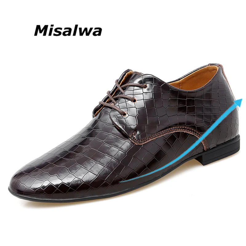 

Misalwa Groomsman Wedding 5cm Elevator Shoes Crocodile Patent Leather Men Dress Shoes Party British Formal Oxfords Man Shoe