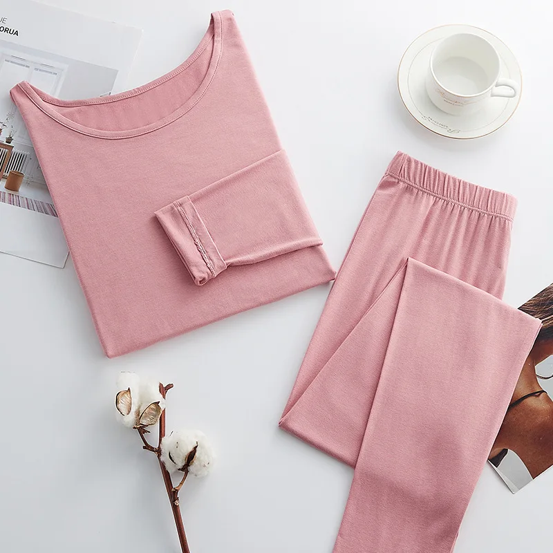 Комплекты термобелья из модала Женские однотонные базовые осенние длинные