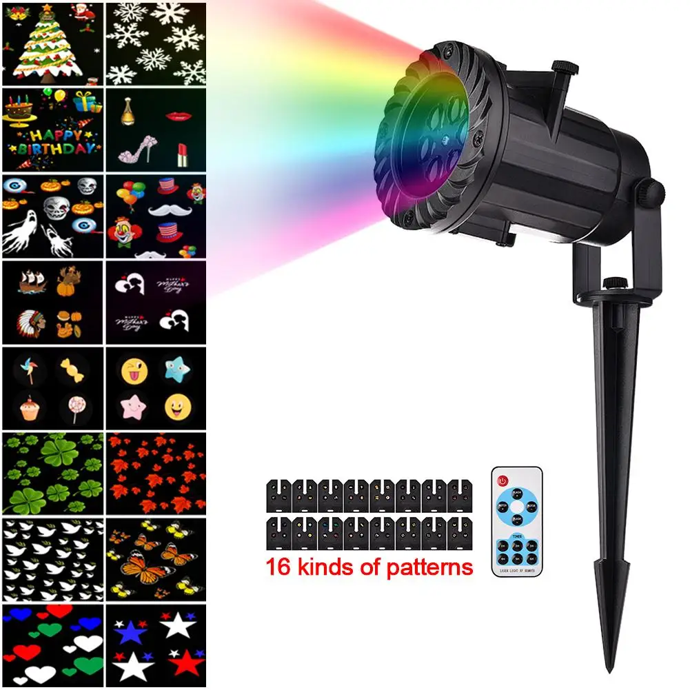RF Wireless Remote 16 Switchable Patterns Film Light Led Decorative Lawn Spike Ground Stake Colorful Halloween Christmas H | Дом и сад