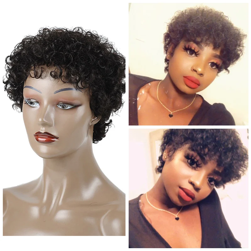 

I envy Curly Wigs For Blace Women Brazilian Human Hair Wigs 6 Inch Bouncy Short Curly Wig #1B color remy hair Free Shipping