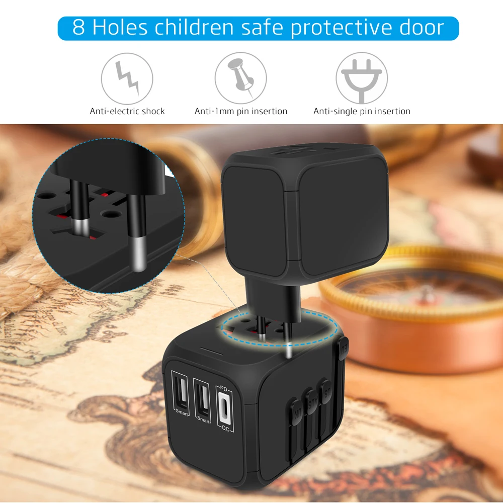 Универсальный адаптер для путешествий MAXAH Type C PD с быстрой зарядкой универсальный