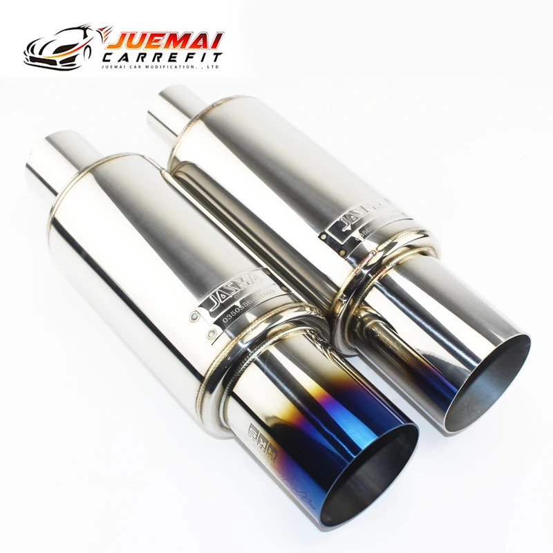 

JUEMAI Car Exhaust Pipe Muffler Tail Universal Stainless Steel 304 Length 400mm Interface 51 60 63mm Outlet 89mm Pipe Muffler